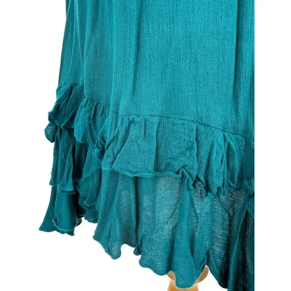 Free People Teal Lace Crochet Trim Ruffled Hem Flowy Casual Boho Slip Dress - Picture 14 of 16